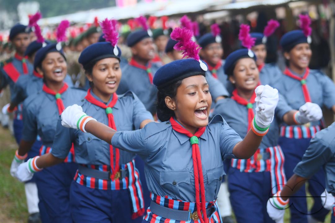 Soldiers of different platoons at the 77th Independence Day parade at the Assam Rifles ground in Agartala