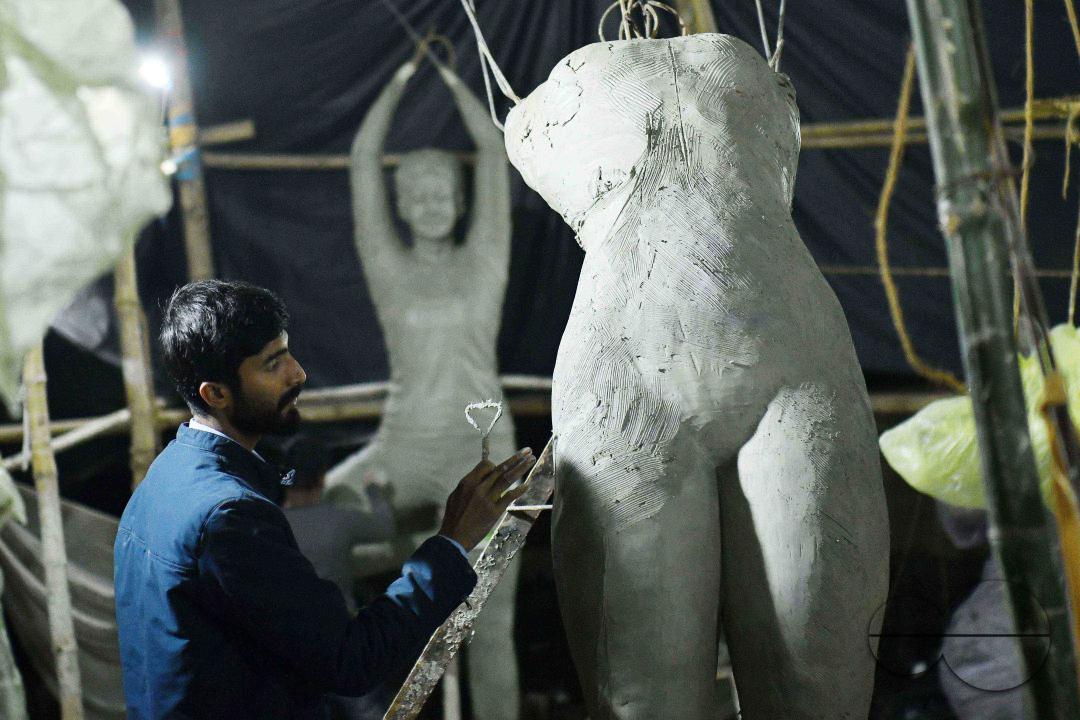 Sculptures at a Sculpture Workshop (for Varanasi) organised by Ministry of Railway (Govt of India) and the Ministry of Culture (Govt of India) in Nazrul Kala Kshetra at Agartala
