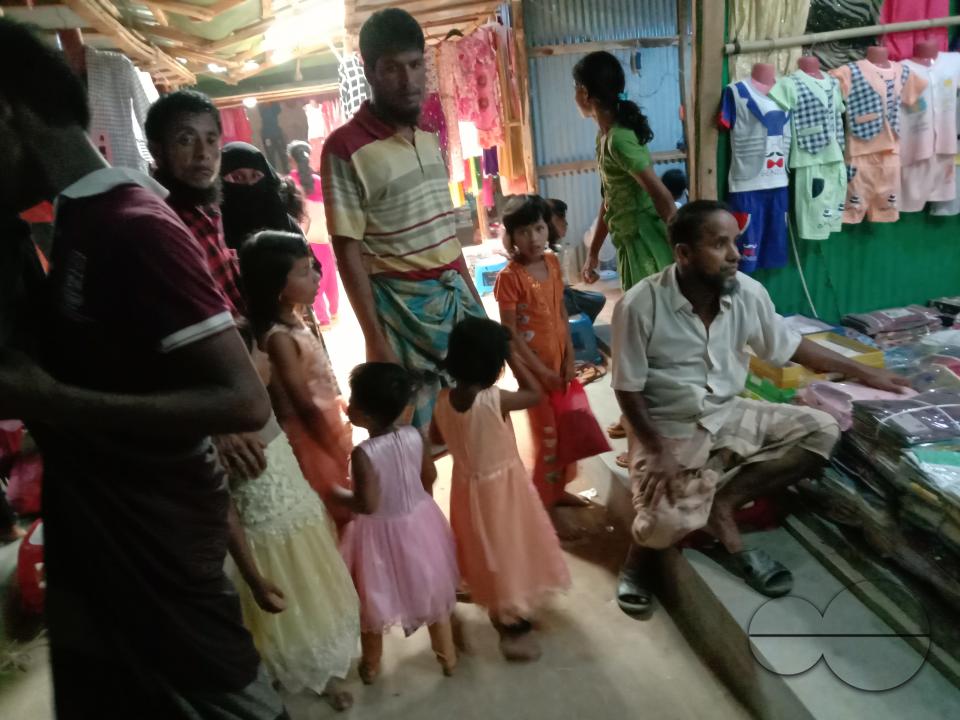 Toys and clothes stalls outside the Balukhali refugee camp