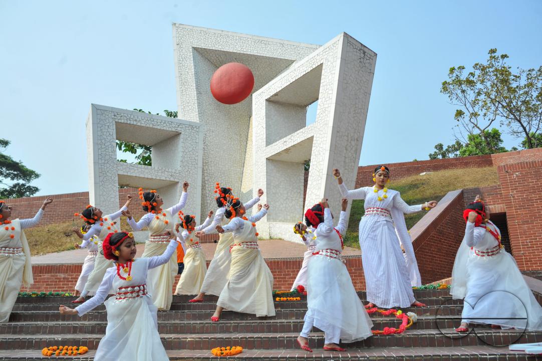 Dancers preparing for a performance for Language Month at Sylhet Central Shaheed Minar which was celebrated with an alphabet procession in Sylhet