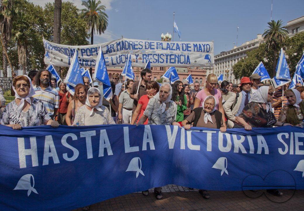 Mothers of Plaza de Mayo during weekly demonstration to establish the fate of their disappeared children and grandchildren during the Dirty War and dictatorship of 1976-1983. Buenos Aires, Argentina.