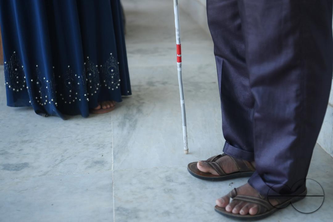 A blind voter at the by-elections for the Boxonagar assembly seat, in Tripura Sepahijala district