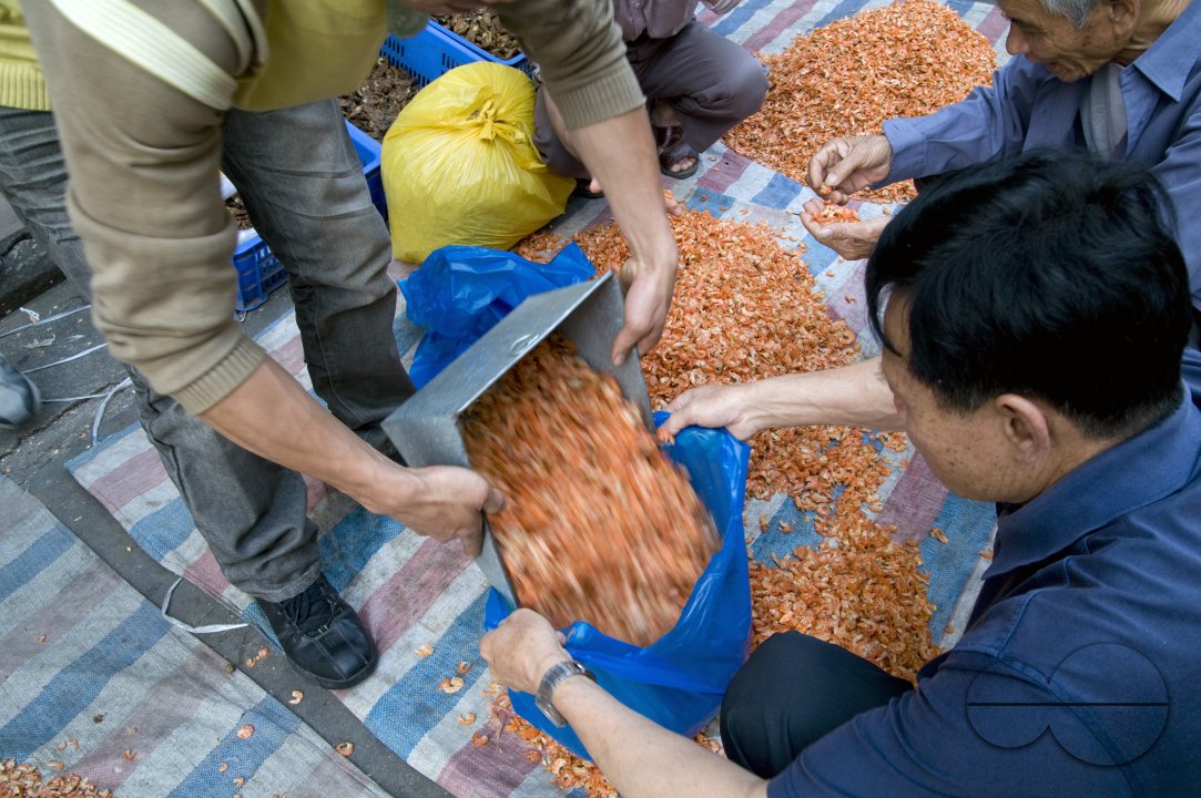CHINA Migrant workers from the countryside working as self-employed street vendors of shrimp paste in Guangzhou, Guangdong province.