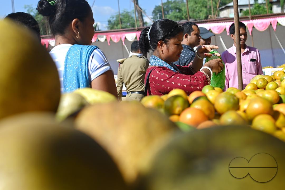 People are buying oranges during the Orange Festival in Taibaglai Village (Killa) organized by the Agriculture and Farmers Welfare of Tripura
