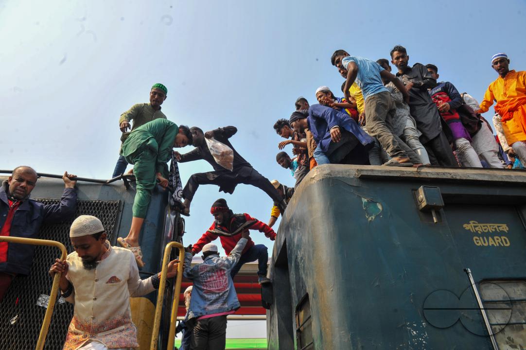 Thousands of Muslim devotees are returning home on an overcrowded train after attending the final prayer of Bishwa Ijtema 2nd phase, which is considered the world's second-largest Muslim gathering after Hajj in Mecca