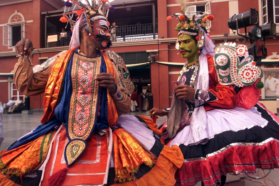 South Indian dancers perform during a stage show at a dance festival in Kolkata, India