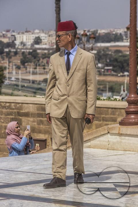 A security guard at Hassan Tower