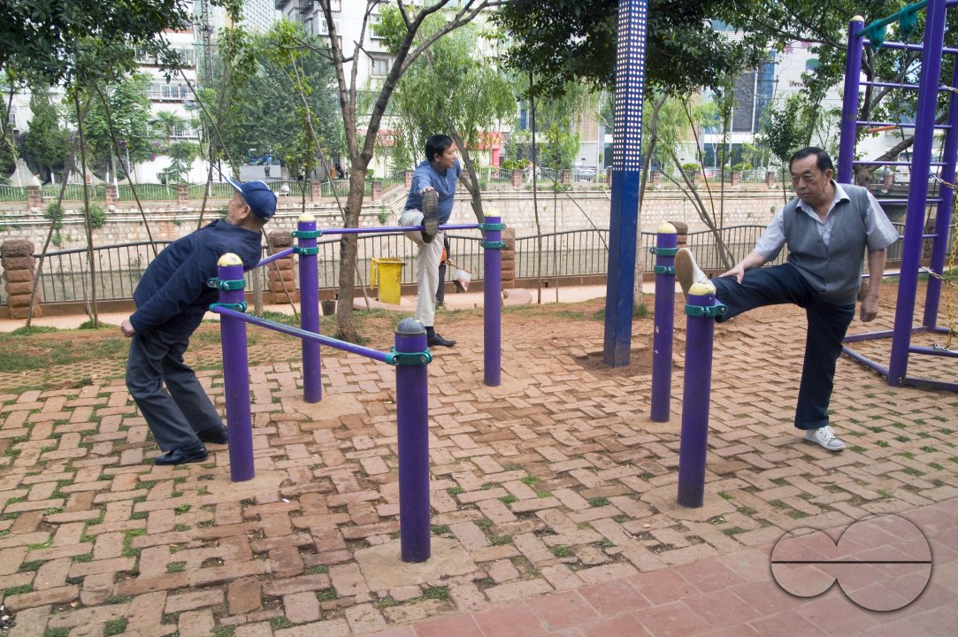 CHINA Elderly people exercising in a park in Kunming, Yunnan province..