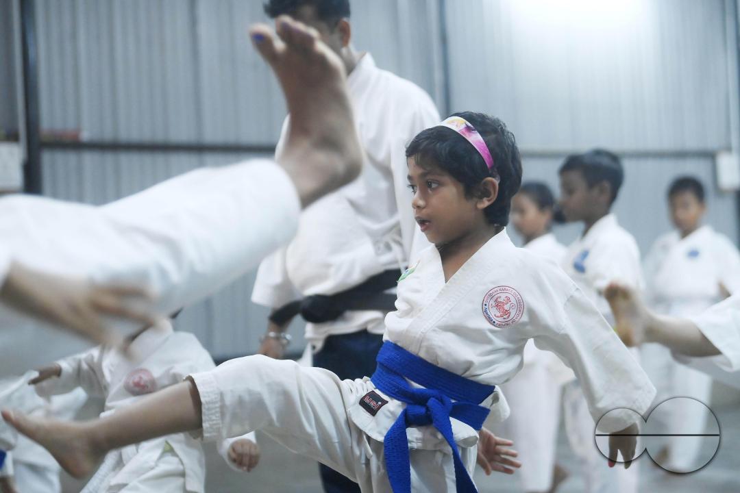 Children, who are students of the "Shotokan Karate-Do Association of Tripura", are seen performing karate during a special class on Children's day in Barjala, at Agartala