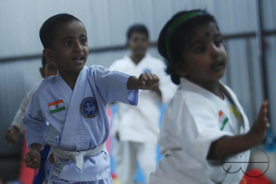 Children, who are students of the "Shotokan Karate-Do Association of Tripura", are seen performing karate during a special class on Children's day in Barjala, at Agartala
