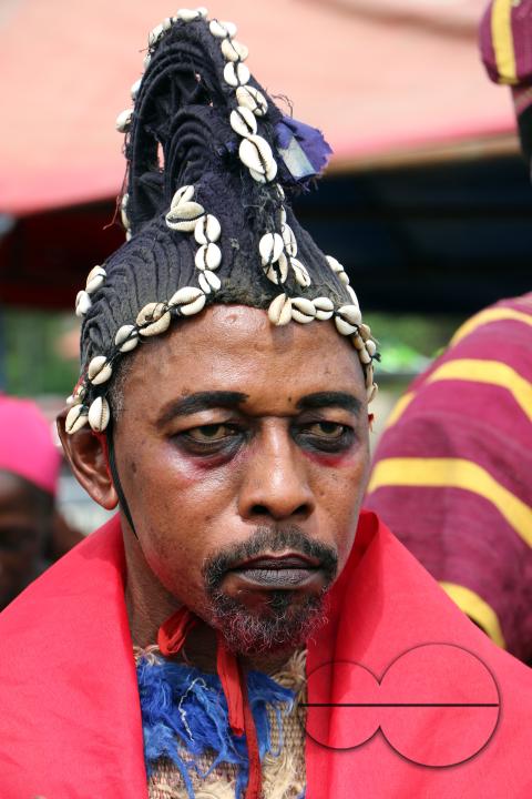 Living incarnation of Sàngó, leads the faithful to perform one of the most sacred rites at the World Sango Festival which is an annual festival held among the Yoruba people in honor of Sango, a thunder and fire deity who was a warrior and the third kin