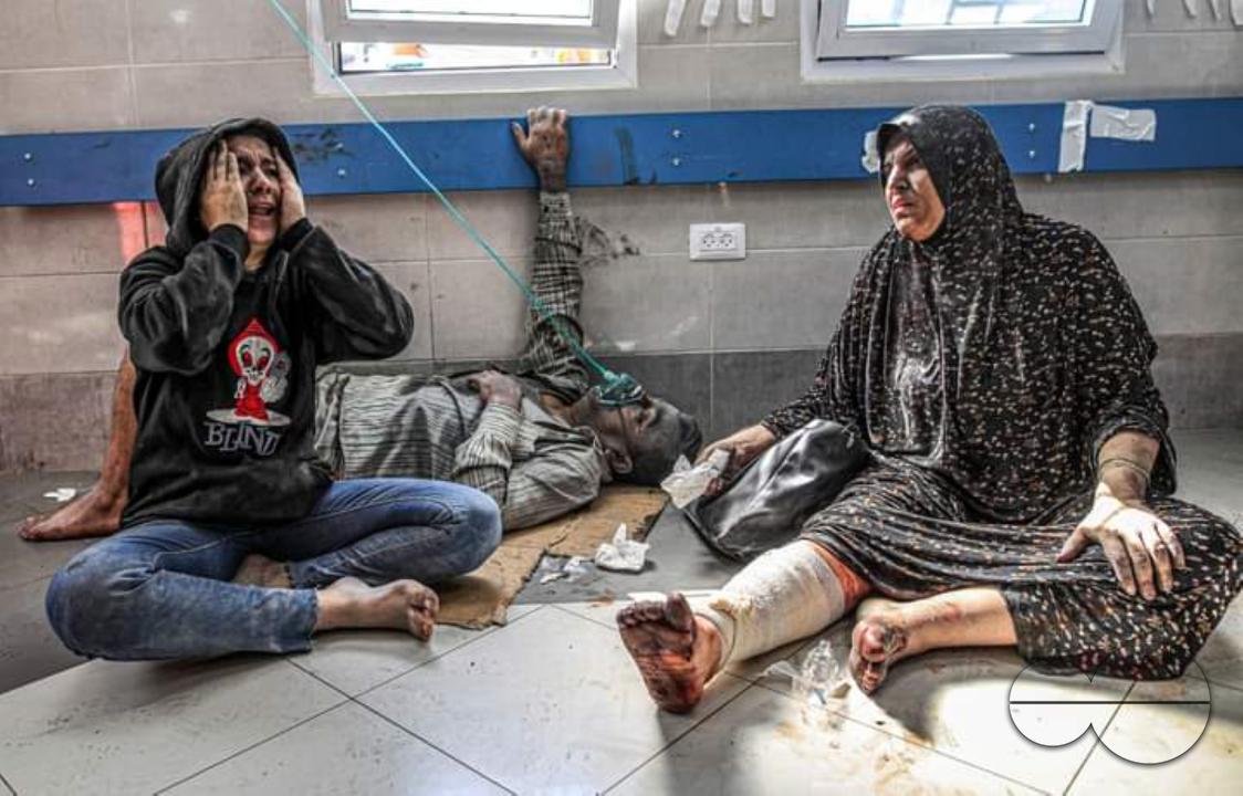 A number of families arrived at Al-Shifa Hospital after being targeted by Israeli aircraft while they were inside their home west of Gaza City