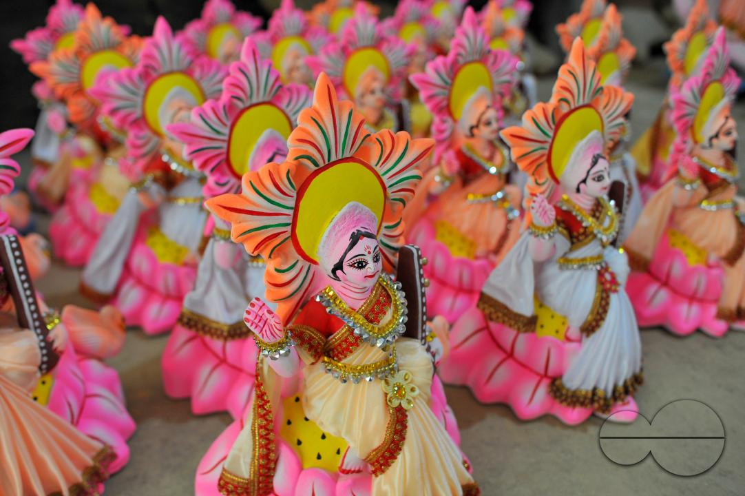 Hindu deity Saraswati's statue is being decorated in Sylhet