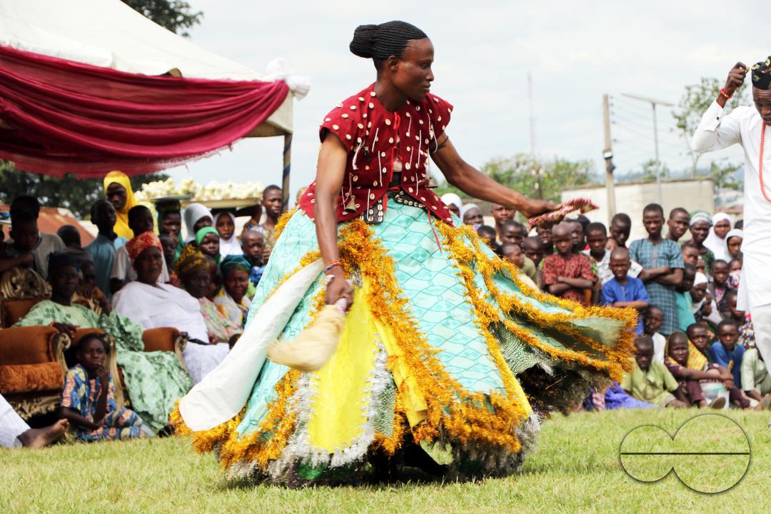 A Sango deity worshipper from Oyo kingdom performs at the World Sango Festival which is an annual festival held among the Yoruba people in honor of Sango, a thunder and fire deity who was a warrior and the third king of the Oyo Empire after succeeding Aj