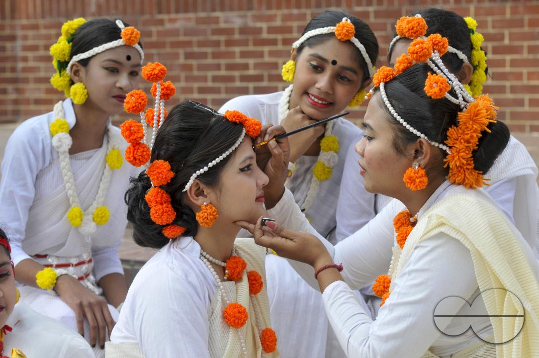 Dancers preparing for a performance for Language Month at Sylhet Central Shaheed Minar which was celebrated with an alphabet procession in Sylhet