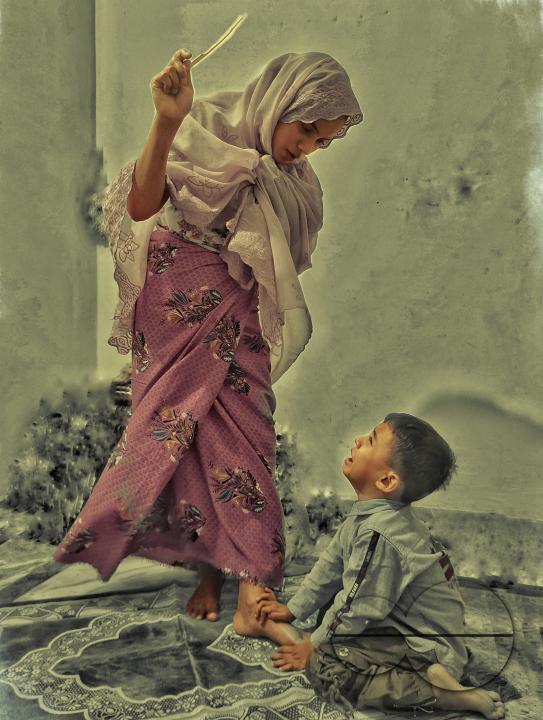 A beautiful painting of a mother punishing a child
