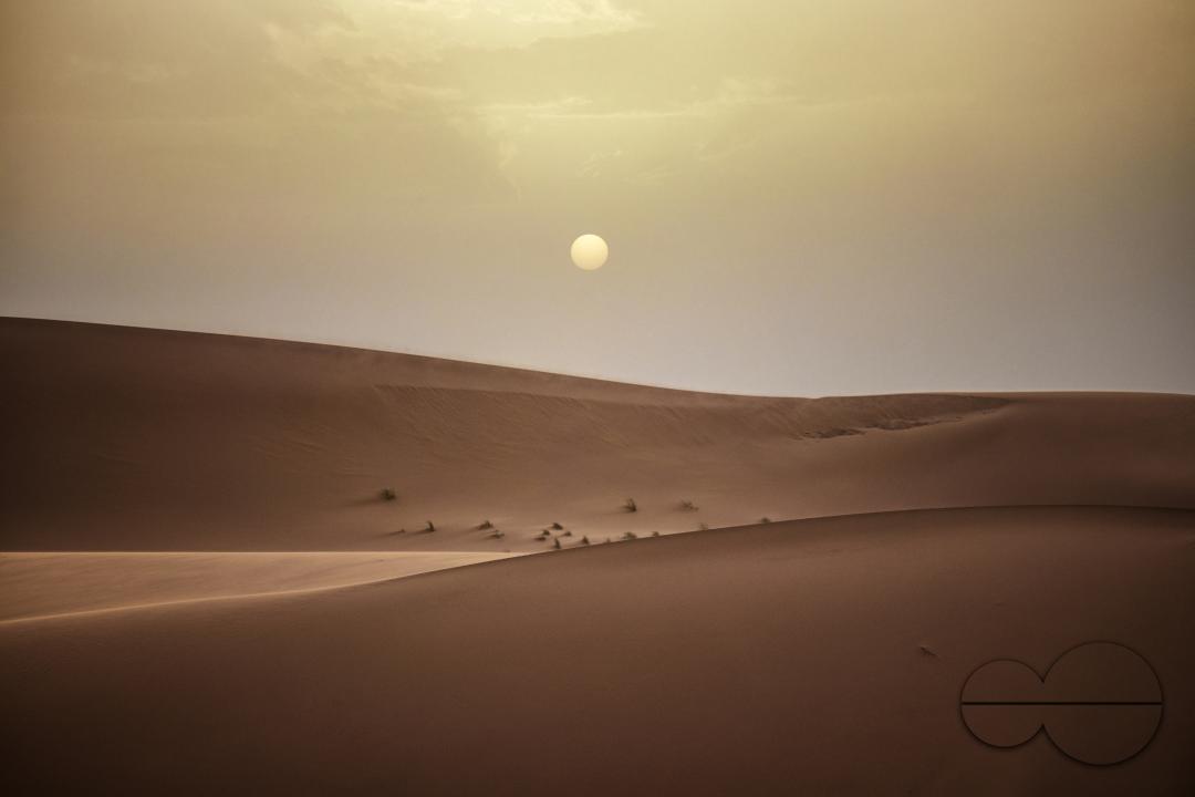 Sunset over the Sahara desert