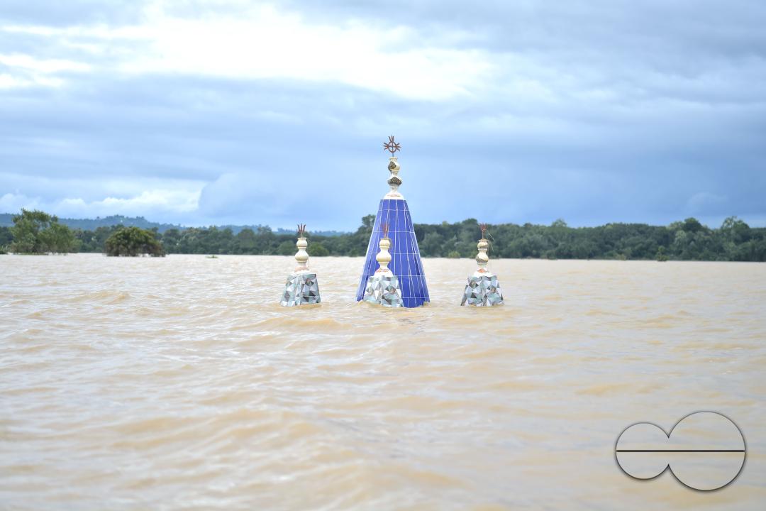 Top of a temple immersed in flooded water, outskirts of Amarpur city, 82km away from Agartala