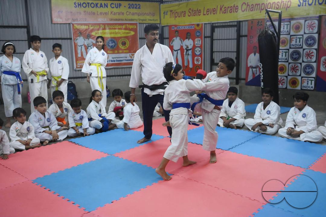 Children, who are students of the "Shotokan Karate-Do Association of Tripura", are seen performing karate during a special class on Children's day in Barjala, at Agartala