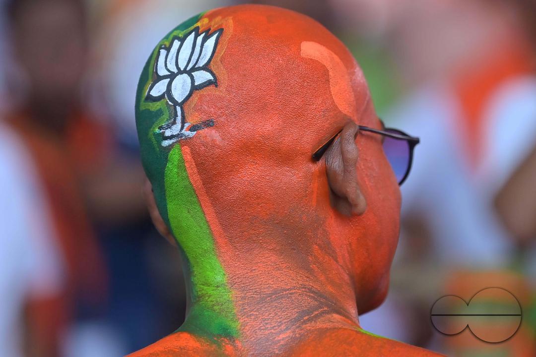 Supporters of the BJP at a rally of Prime Minister Narendra Modi ahead of the Lok Sabha Election in Agartala