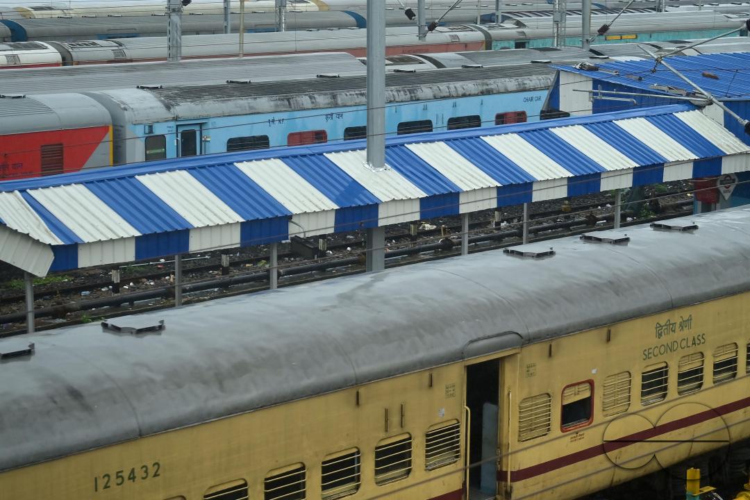 Cancelled Interstate trains stationed at the railway station due to Cyclone Remal in Agartala