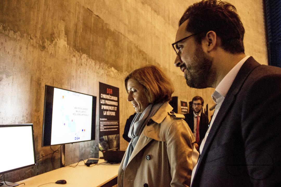 Florence Parly - Minister of Armed Forces, and Mounir Mahjoubi - Secretary of State for Digital, at the Directorate General of Armaments - Information Management (DGA - MI), the French Government Defense procurement and technology agency responsible for