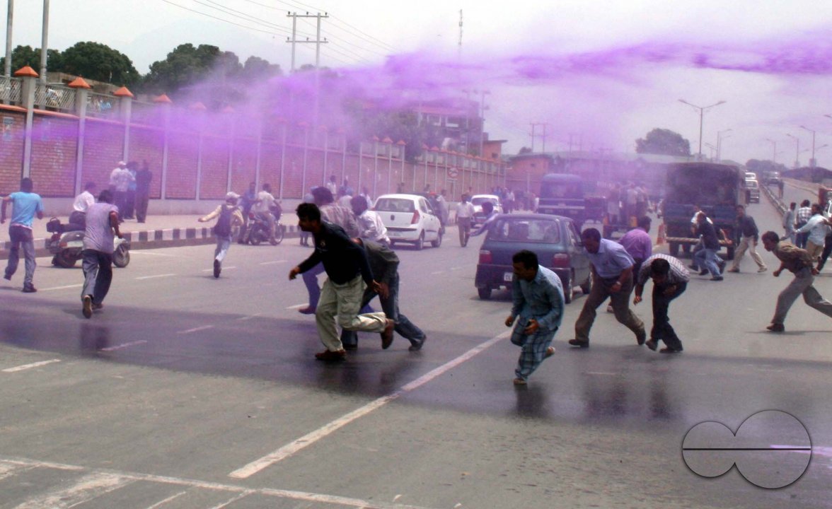 employees are hit by water cannon