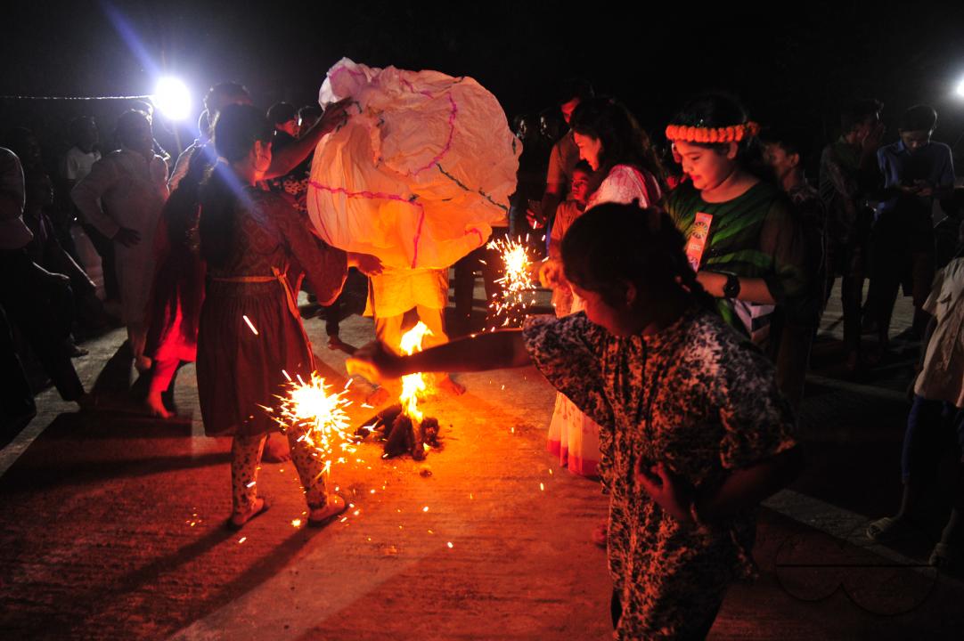 Buddhists religious followers are lighting fire sparks to celebrate Prabarana Purnima 2023 at Buddhist temples in Sylhet