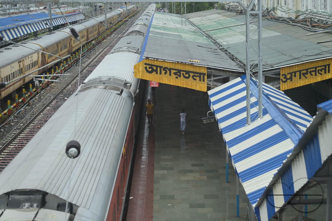 Cancelled Interstate trains stationed at the railway station due to Cyclone Remal in Agartala