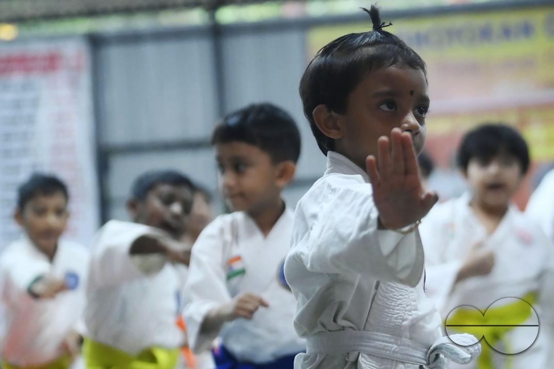 Children, who are students of the "Shotokan Karate-Do Association of Tripura", are seen performing karate during a special class on Children's day in Barjala, at Agartala