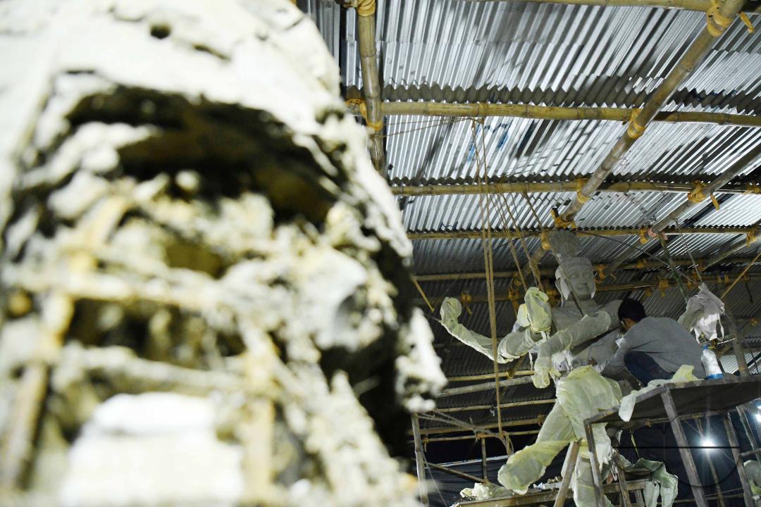 Sculptures at a Sculpture Workshop (for Varanasi) organised by Ministry of Railway (Govt of India) and the Ministry of Culture (Govt of India) in Nazrul Kala Kshetra at Agartala