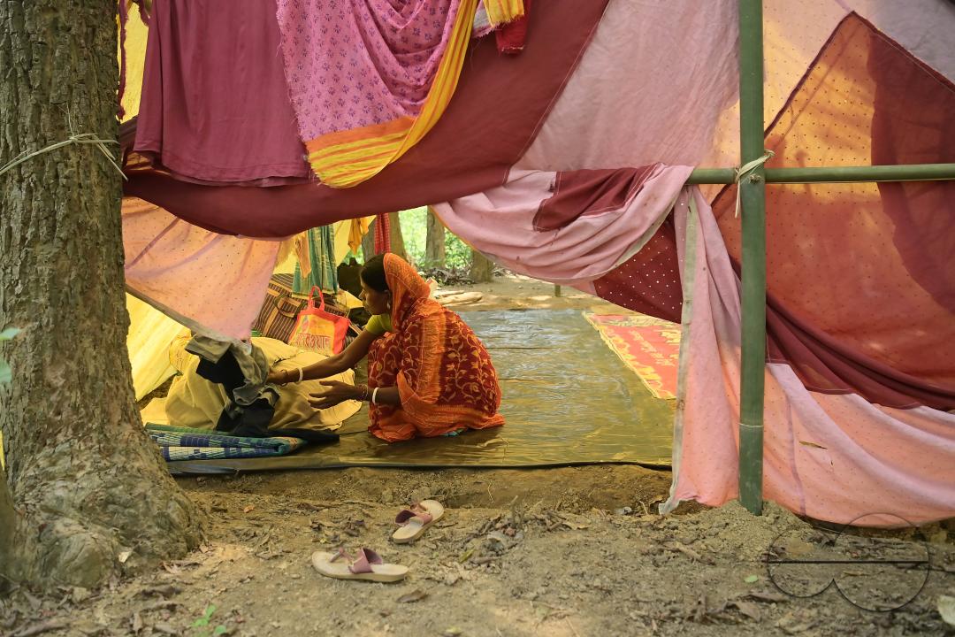 Makeshift tents at the Panisagar's reserve forest area