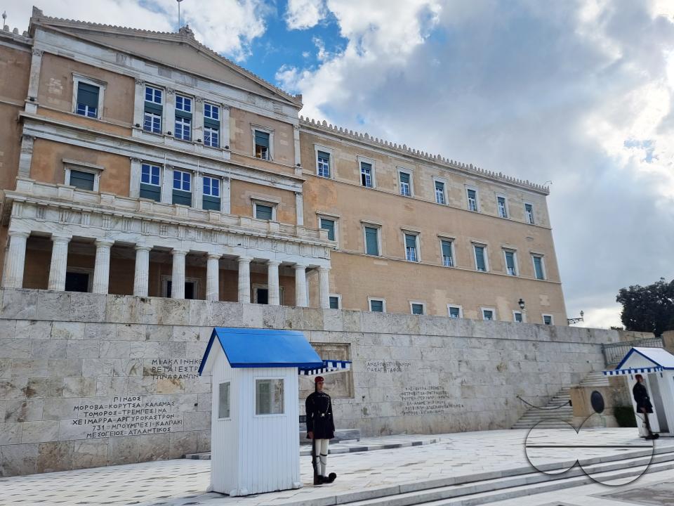 A popular tourist attraction in Athens, the changing of the Guard ceremonies take place at the Presidential Mansion and at the Tomb of the Unknown Soldier, which is off Syntagma Square below the Hellenic Parliament