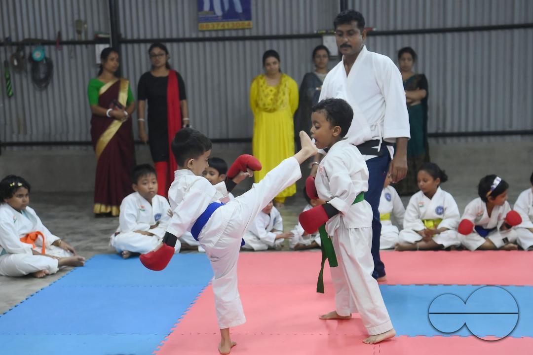 Children, who are students of the "Shotokan Karate-Do Association of Tripura", are seen performing karate during a special class on Children's day in Barjala, at Agartala