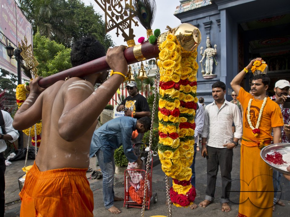 Singapore.17 January,2014. Thaipusam Hindu Tamil festival celebrated in Little India, Singapore. Some devotees have their bodies pierced with skewers
