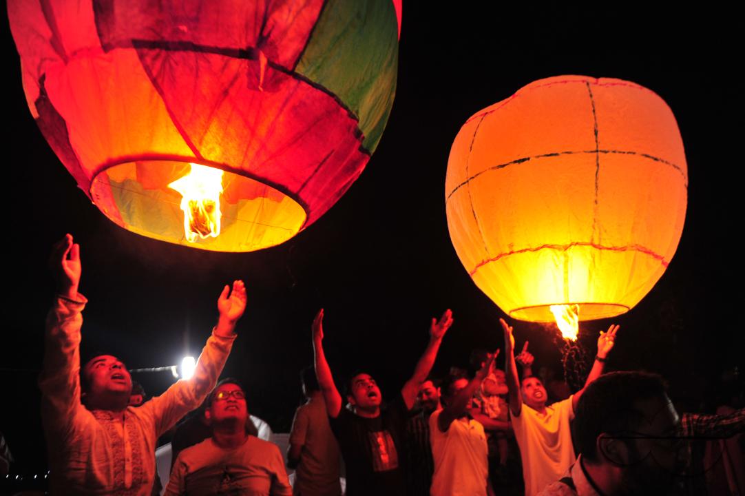 Buddhists religious followers are lighting fire sparks to celebrate Prabarana Purnima 2023 at Buddhist temples in Sylhet