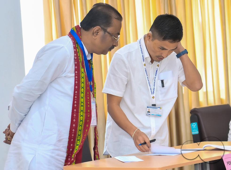 BJP candidate, Rajib Bhattacharjee at the by-election to the Council of States (Rajya Sabha) at the Secretariat in Agartala