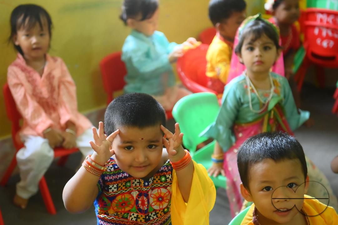 Students of the "My Chotaââ pre-School dress up as Hindu deity "Krishna", on the eve of the Krishna Janmashtami Festival at Agartala