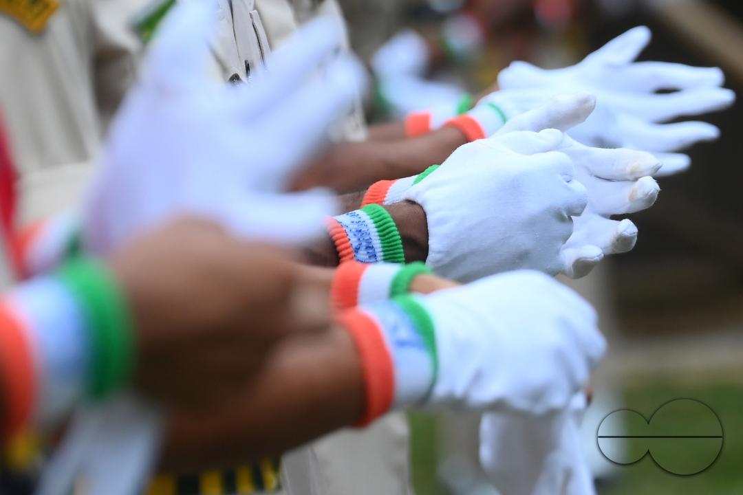 Soldiers of different platoons preparing for the 77th Independence Day parade at the Assam Rifles ground in Agartala
