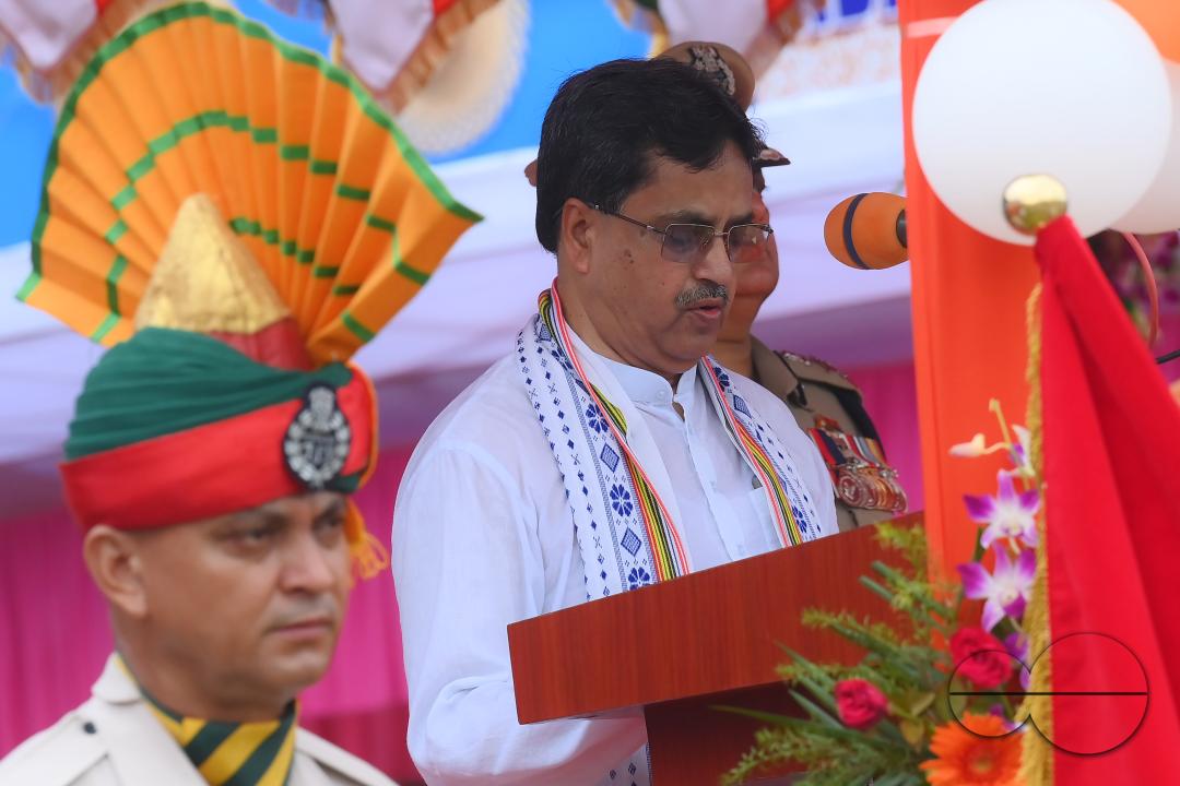 Tripura Chief Minister Manik Saha at the 77th Independence Day function at the Assam Rifles ground in Agartala