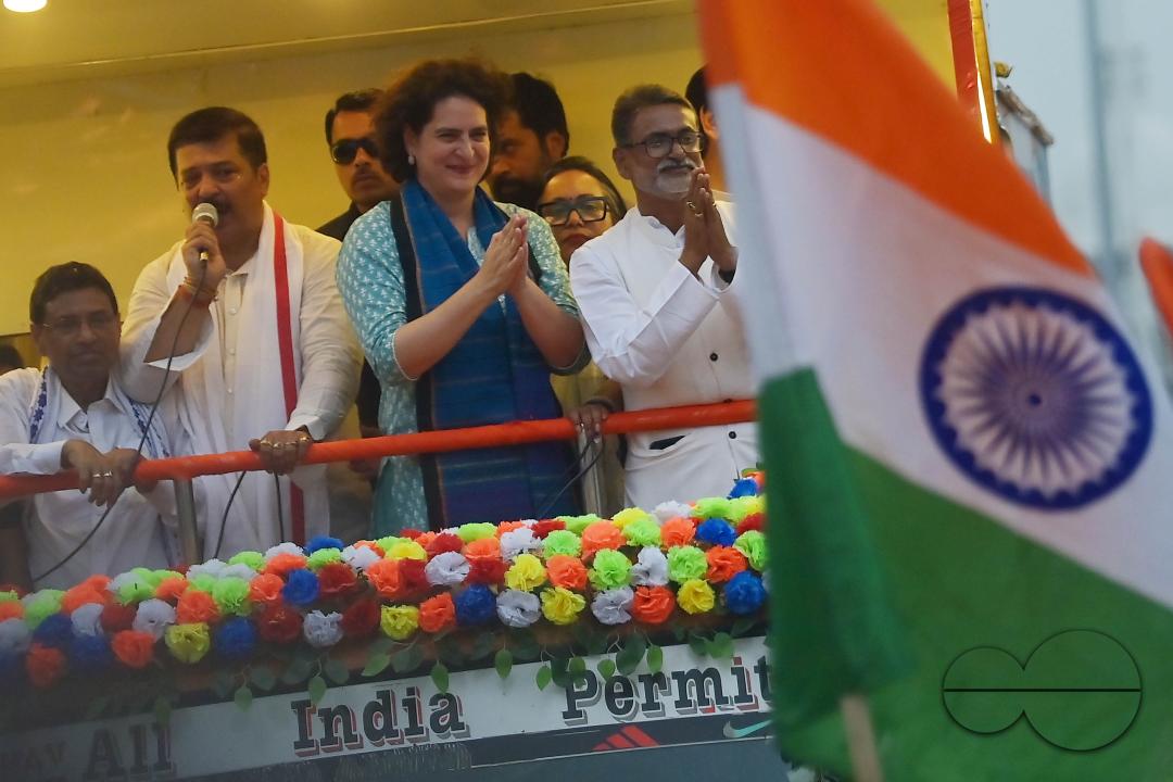 Congress leader Priyanka Gandhi Vadra joins forces with leaders of the Indian Joint Opposition, including Congress and CPIM members, in a vibrant roadshow, gearing up for the imminent Lok Sabha elections