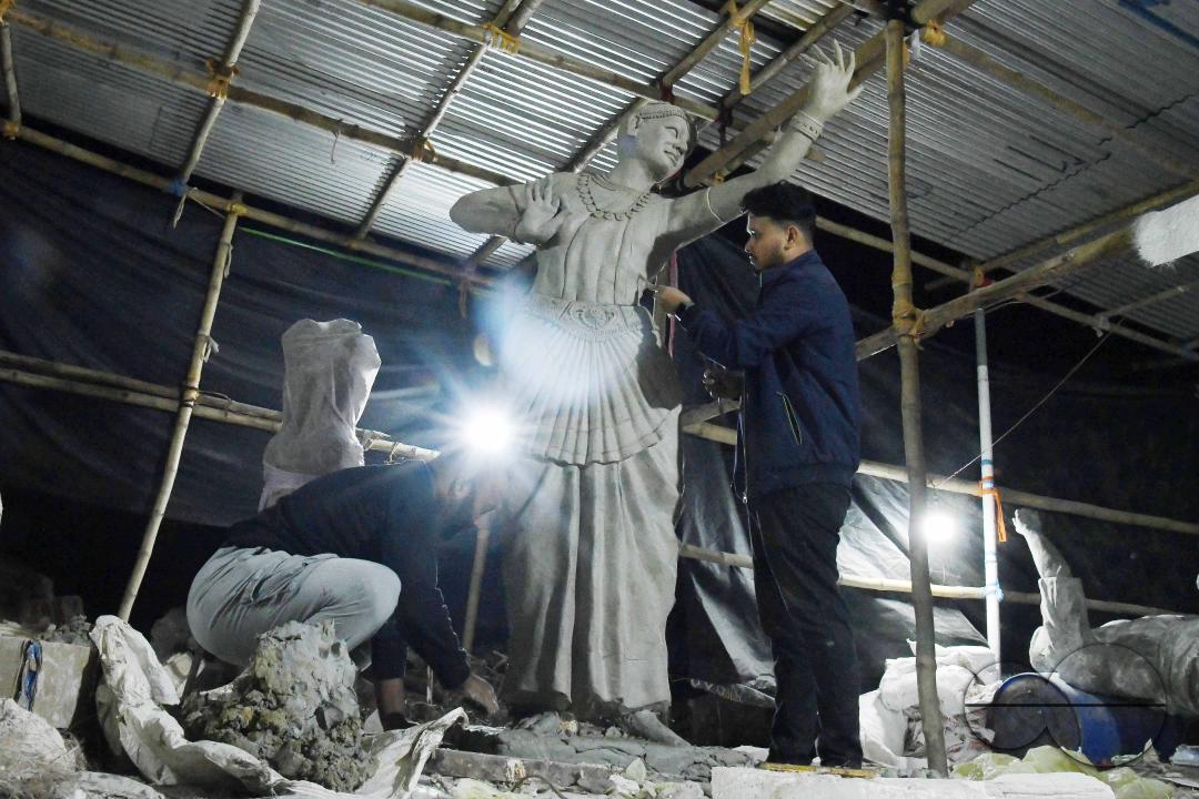 Sculptures at a Sculpture Workshop (for Varanasi) organised by Ministry of Railway (Govt of India) and the Ministry of Culture (Govt of India) in Nazrul Kala Kshetra at Agartala