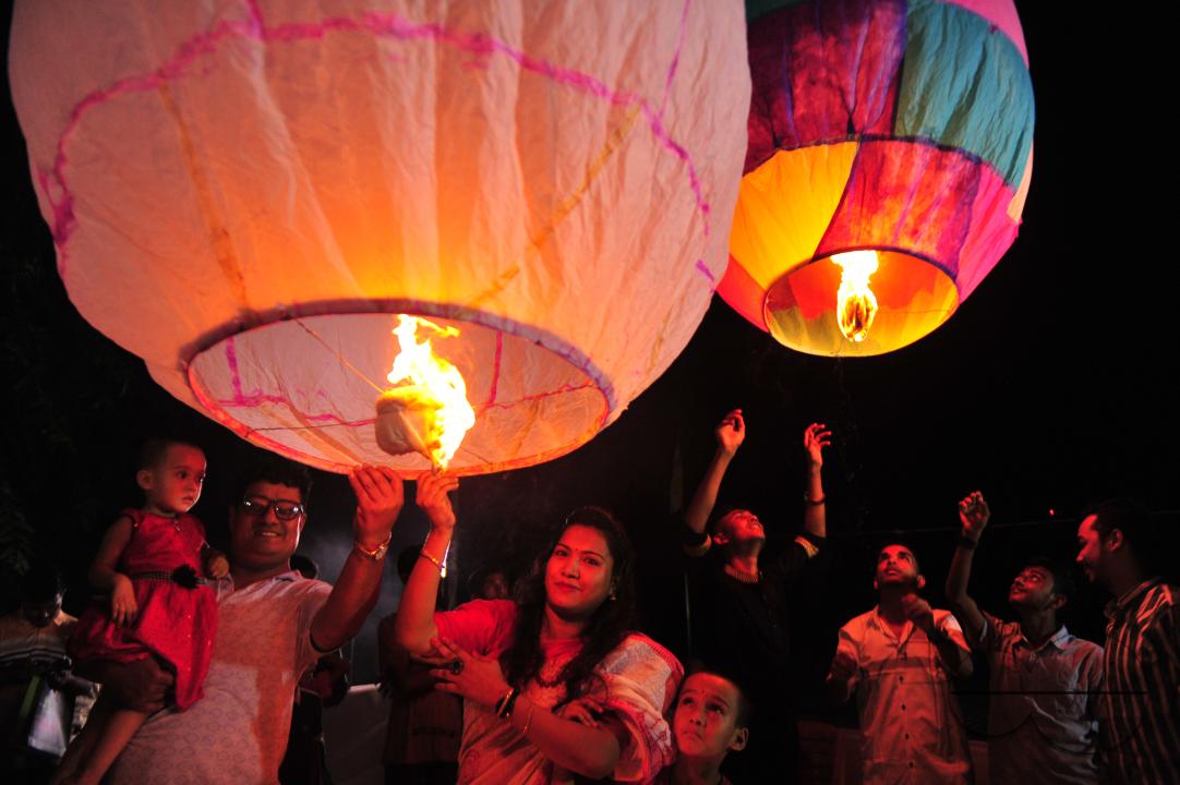 Buddhists religious followers are lighting fire sparks to celebrate Prabarana Purnima 2023 at Buddhist temples in Sylhet