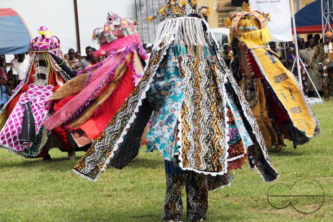 Powerful masquerades from Oyo kingdom perform at the World Sango Festival which is an annual festival held among the Yoruba people in honor of Sango, a thunder and fire deity who was a warrior and the third king of the Oyo Empire after succeeding Ajaka h
