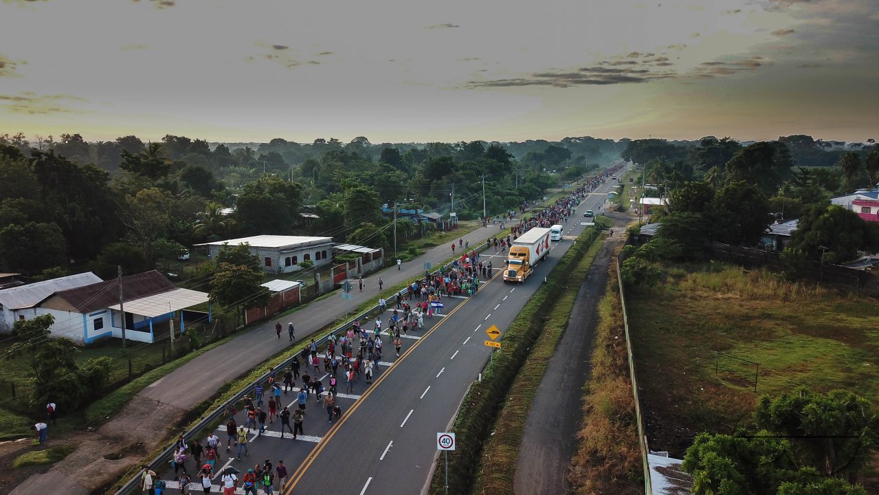 Migrant Caravan from Honduras from Above