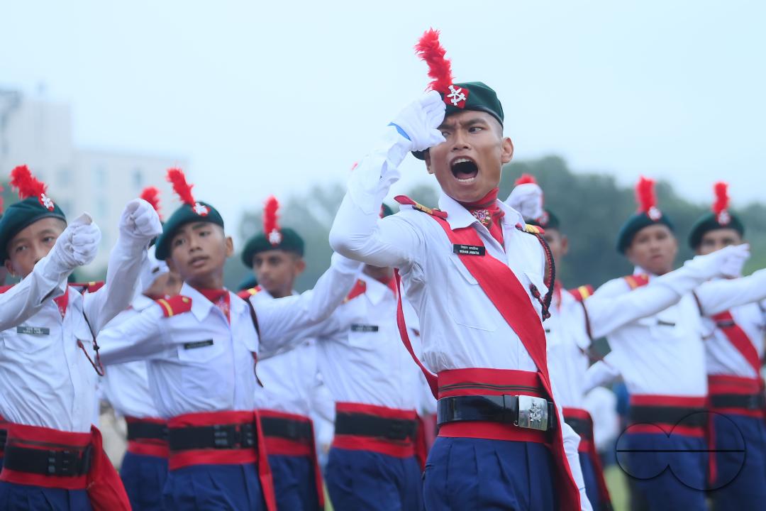 Soldiers of different platoons at the 77th Independence Day parade at the Assam Rifles ground in Agartala