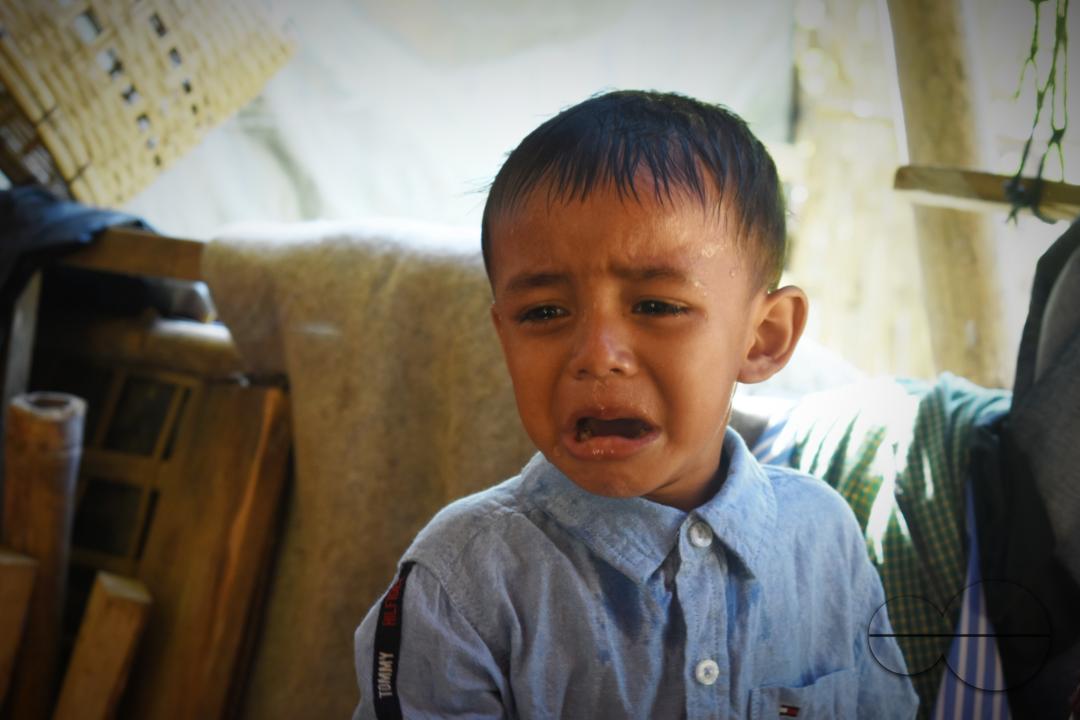 Portrait of a child crying at the Balukhali refugee camp
