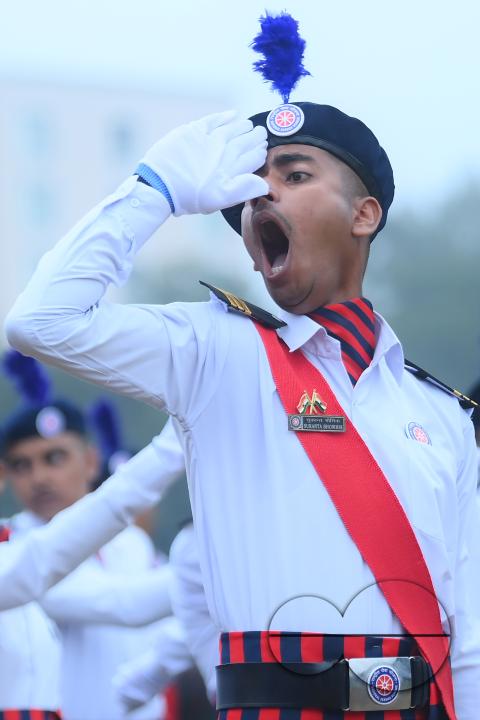 Soldiers of different platoons at the 77th Independence Day parade at the Assam Rifles ground in Agartala