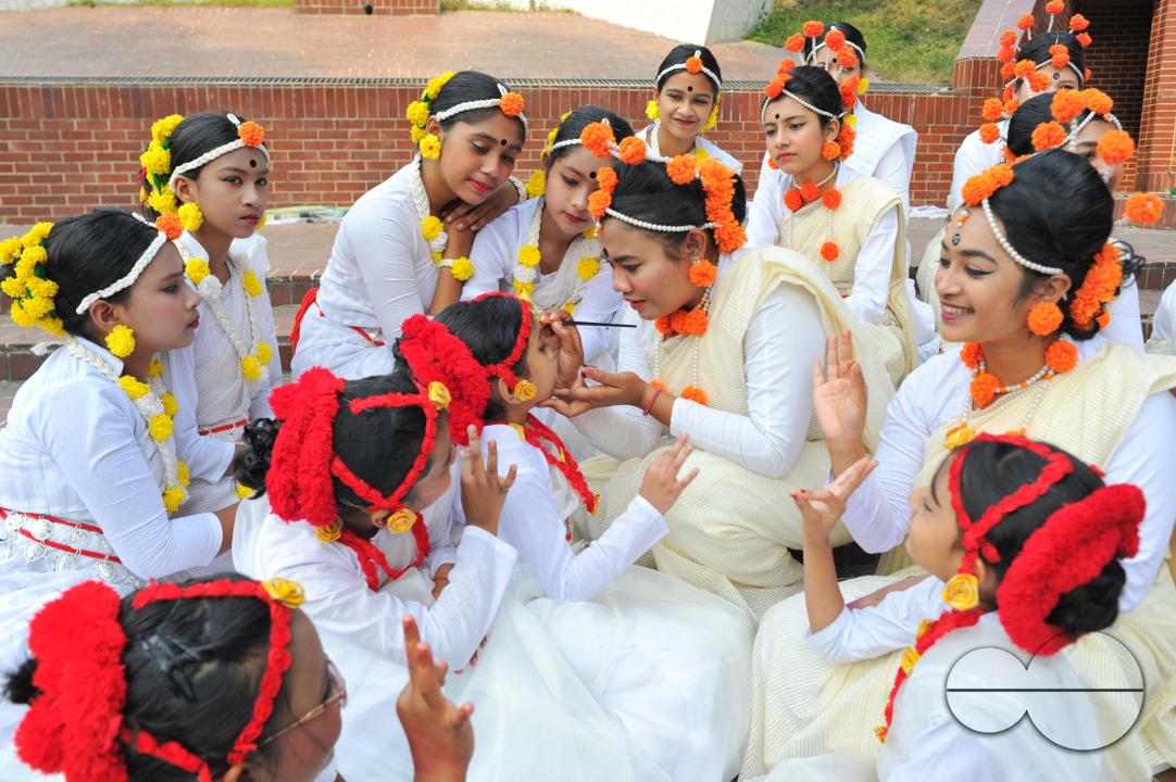 Dancers preparing for a performance for Language Month at Sylhet Central Shaheed Minar which was celebrated with an alphabet procession in Sylhet