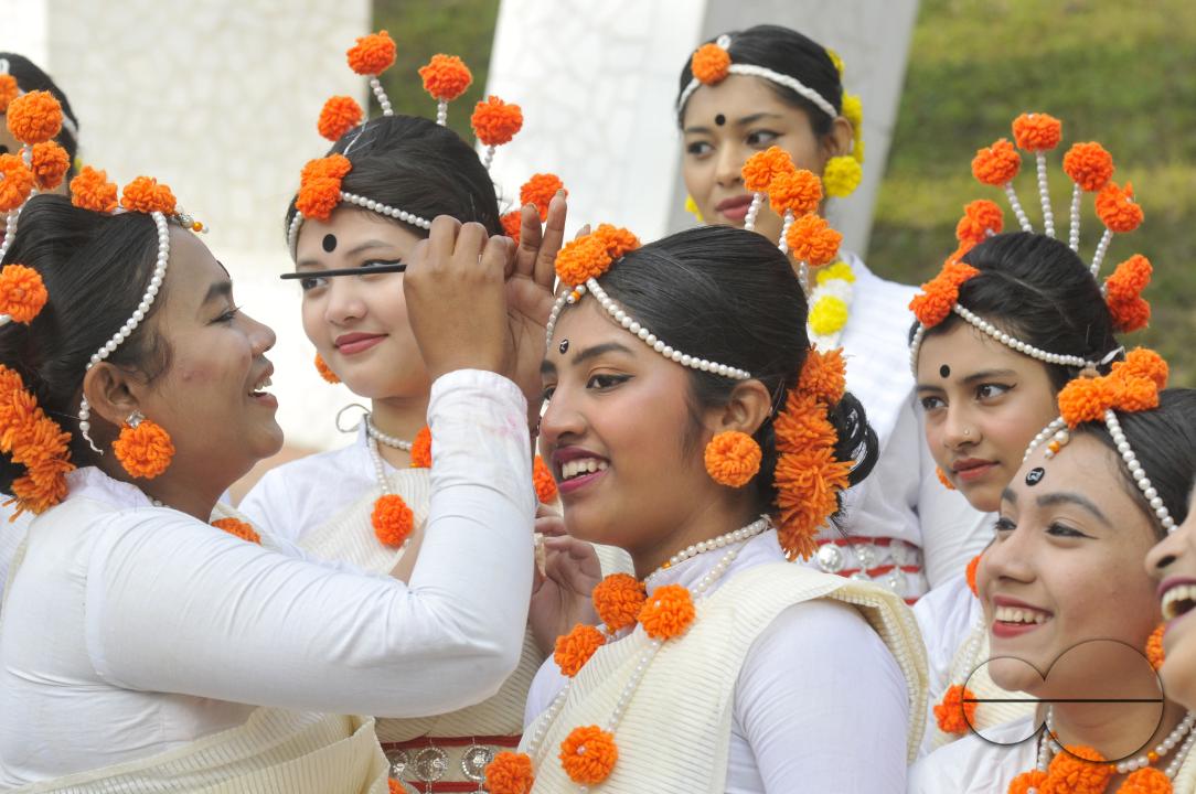 Dancers preparing for a performance for Language Month at Sylhet Central Shaheed Minar which was celebrated with an alphabet procession in Sylhet